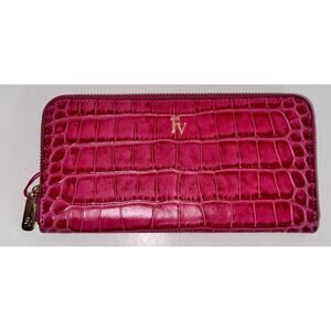 Frances Valentine Zip Around Washington Continental Wallet Croc Embossed ~ Pink